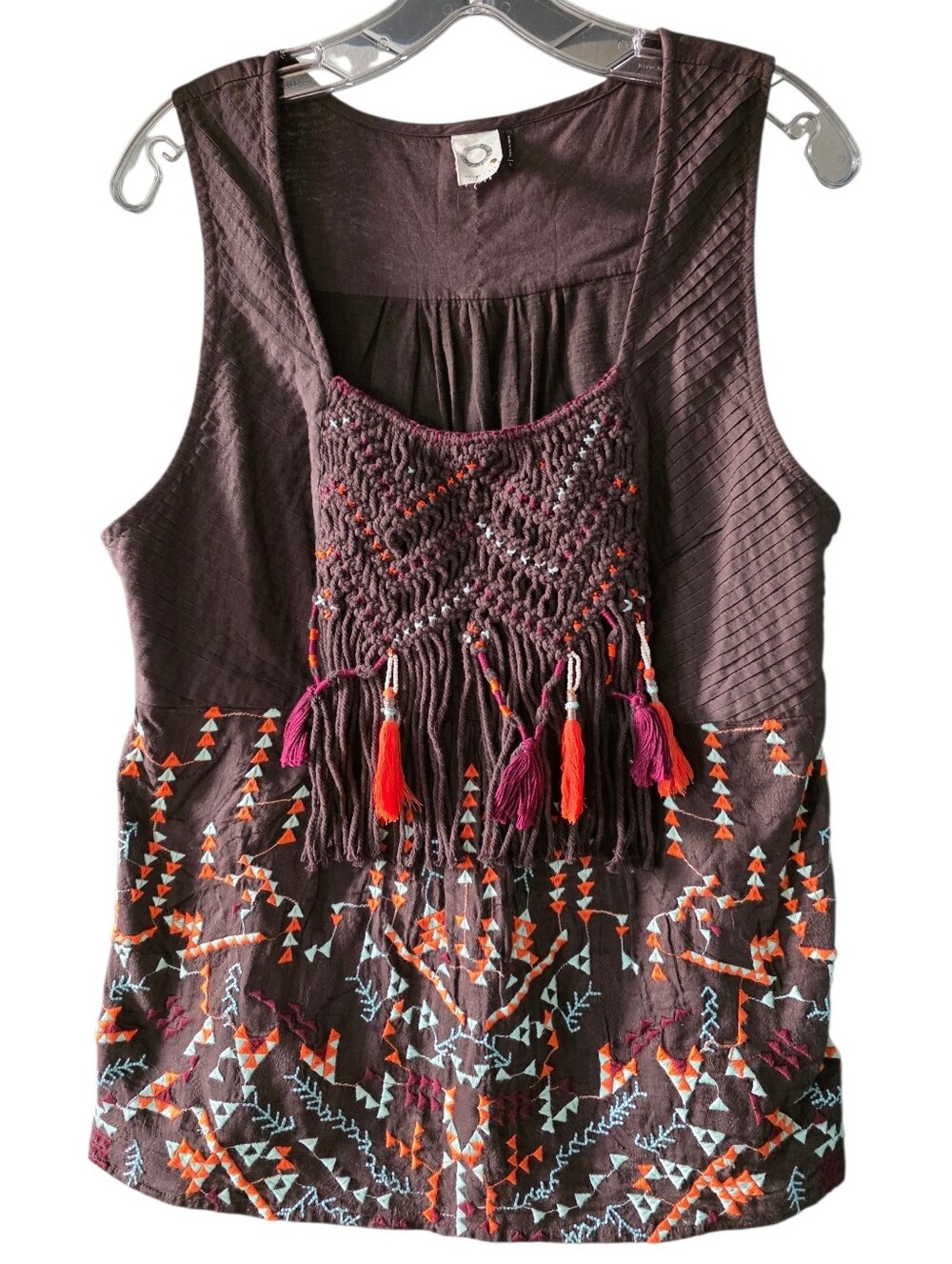 Akemi + Kin At Anthropologie Embroidered Rigmarole Tassel Top Size Large